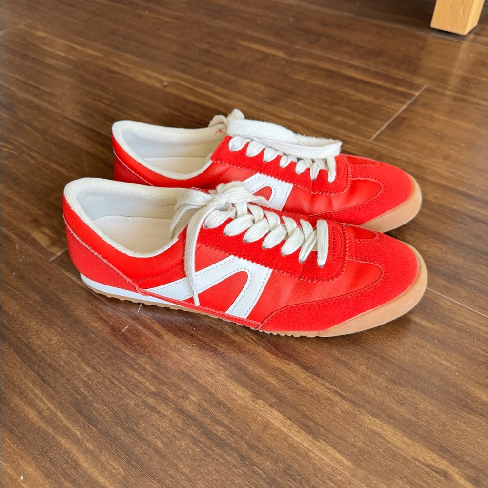 Madden Girl Red Sneakers with White Stripes Size 6.5